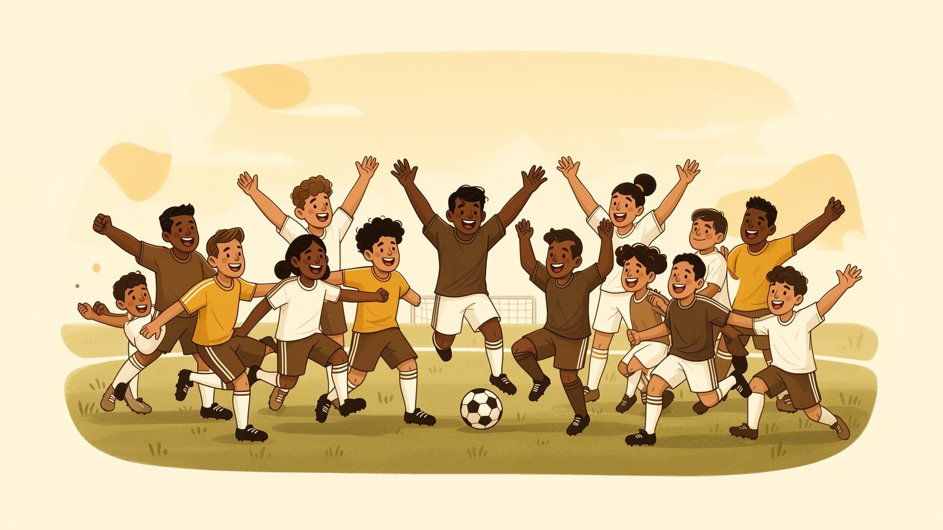 Amateur soccer match at golden hour